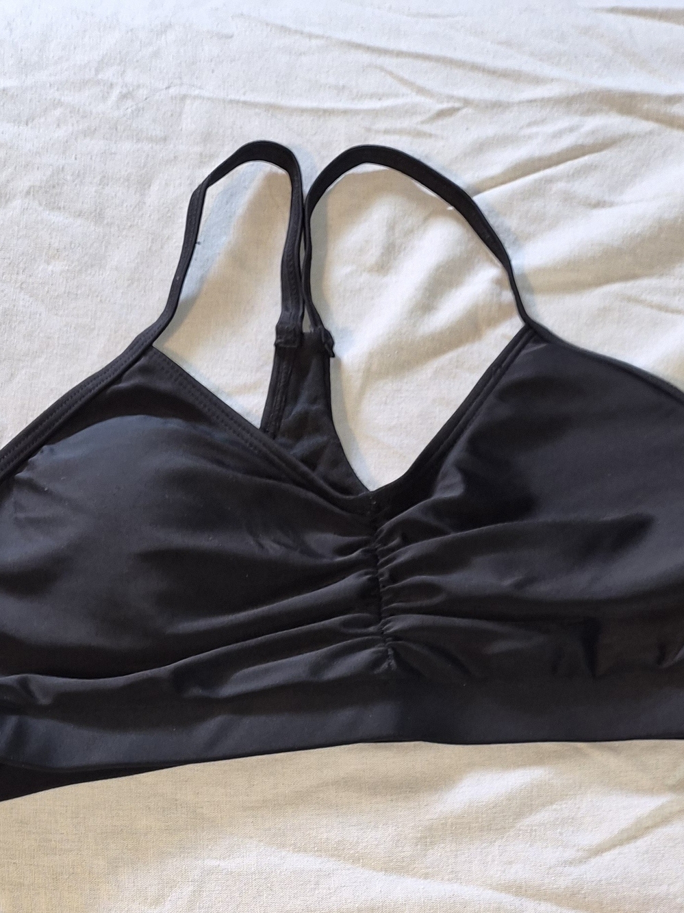 SHEIN Black Ruched V-Neck Swim Bralette
